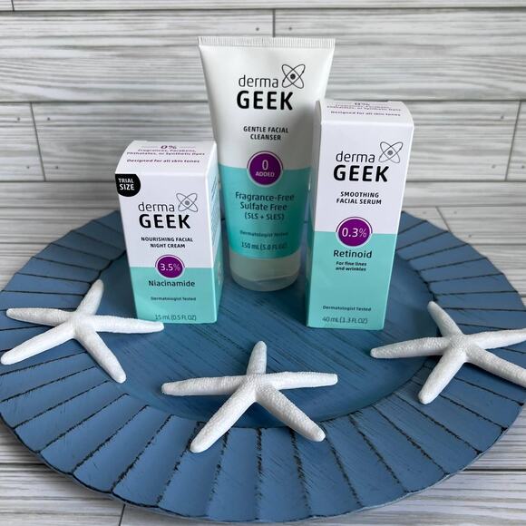 NEW dermaGeek Facial Cleanser Smoothing Serum Night Cream Skincare Set - Picture 12 of 12